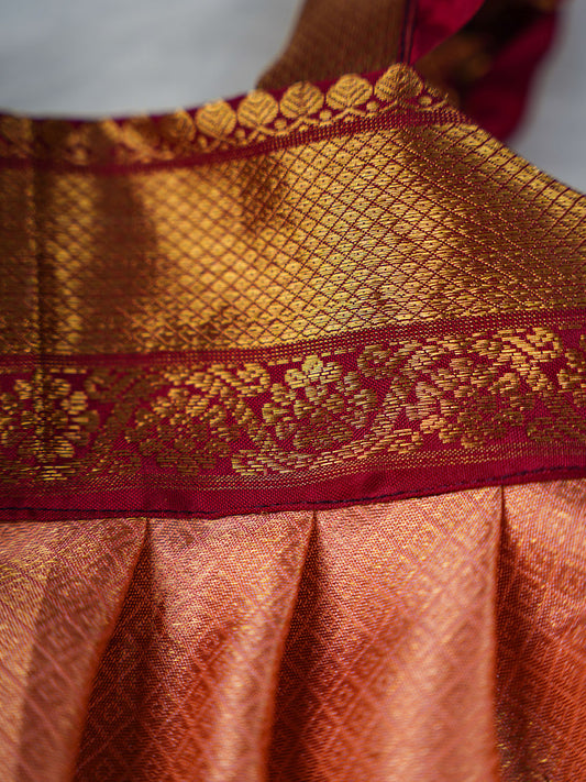 Red and Orange Kanjivaram Silk Romper