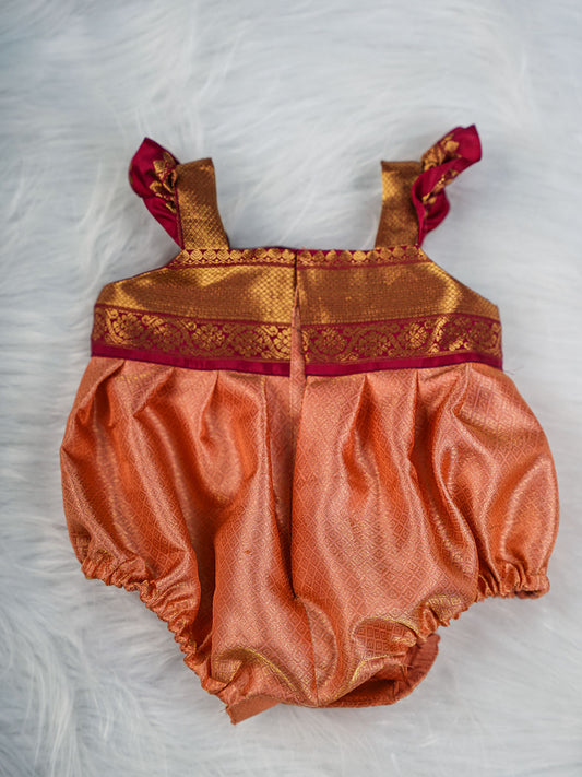 Red and Orange Kanjivaram Silk Romper