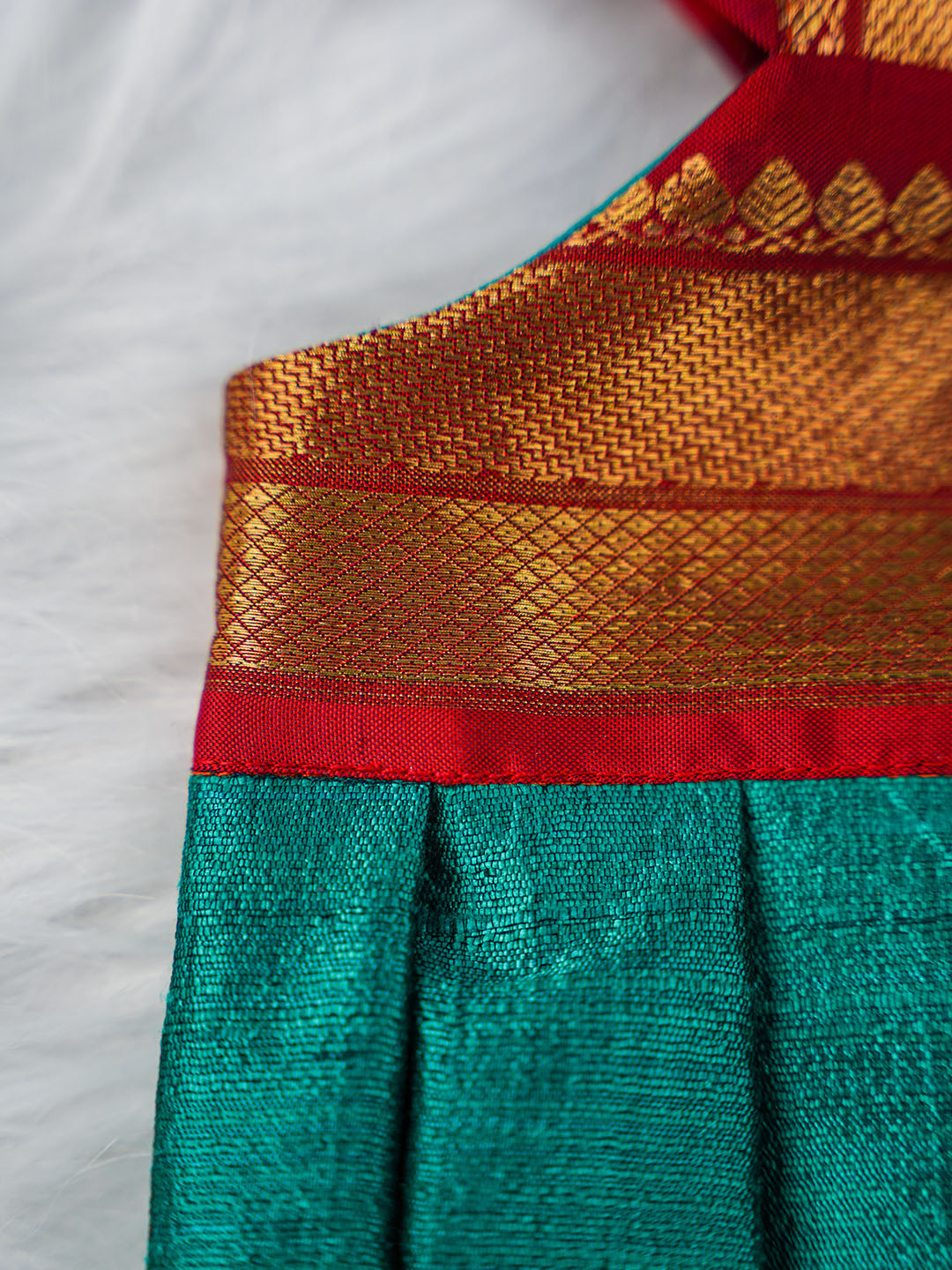 Red and Green Kanjivaram Silk Romper