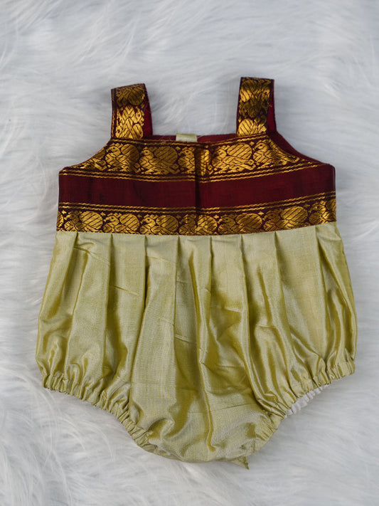 Maroon and  Green Kanjivaram Silk Romper