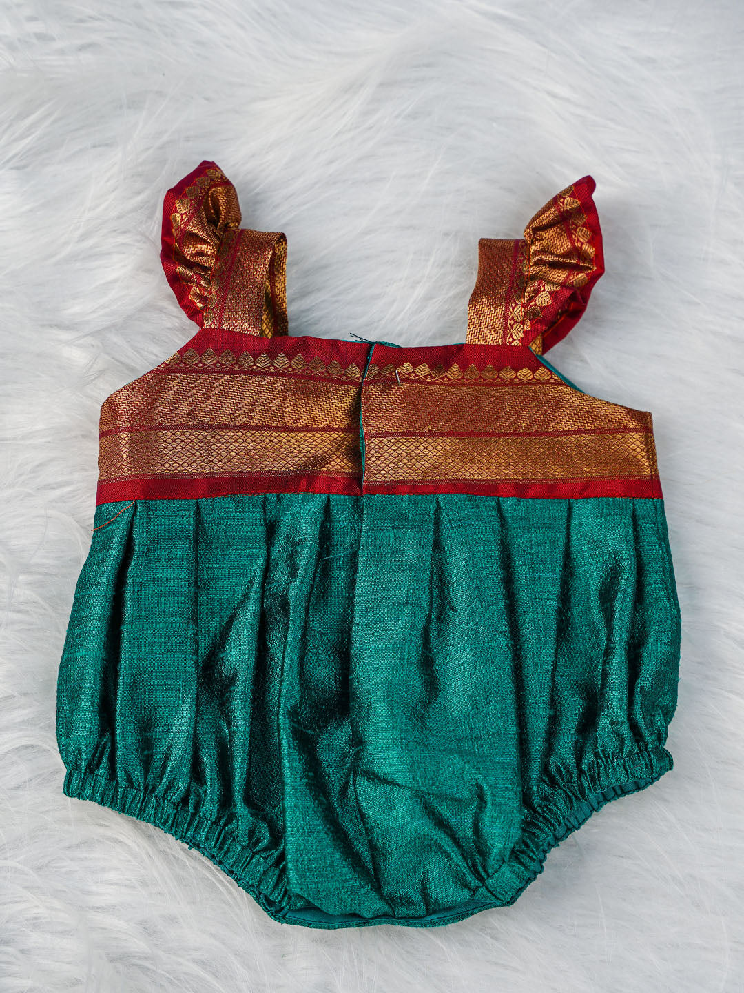 Red and Green Kanjivaram Silk Romper