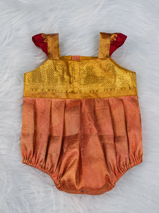 Gold and Peach Kanjivaram Silk Romper