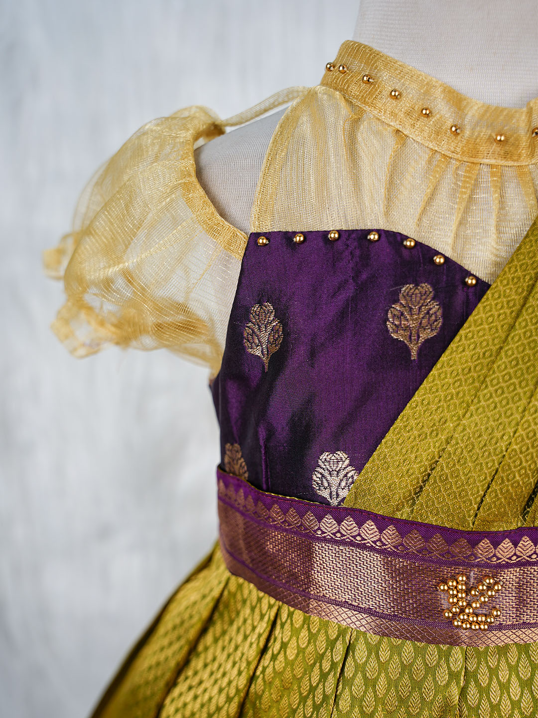 Green and Purple  Kanjivaram Silk Gown