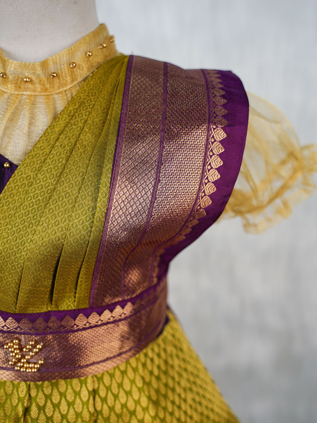 Green and Purple  Kanjivaram Silk Gown