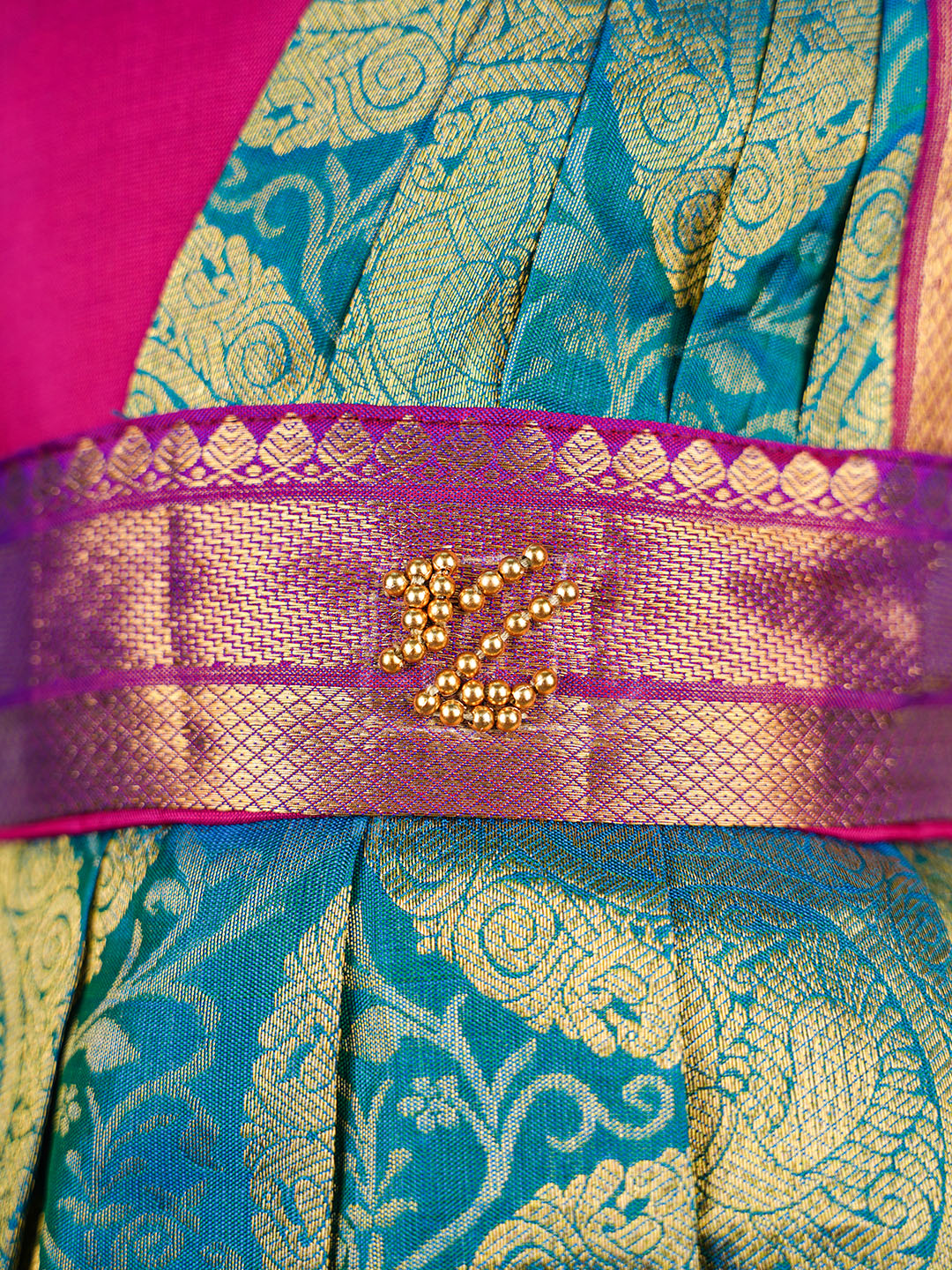 Boysenberry and Peacock Jacquard Kanjivaram Silk Gown