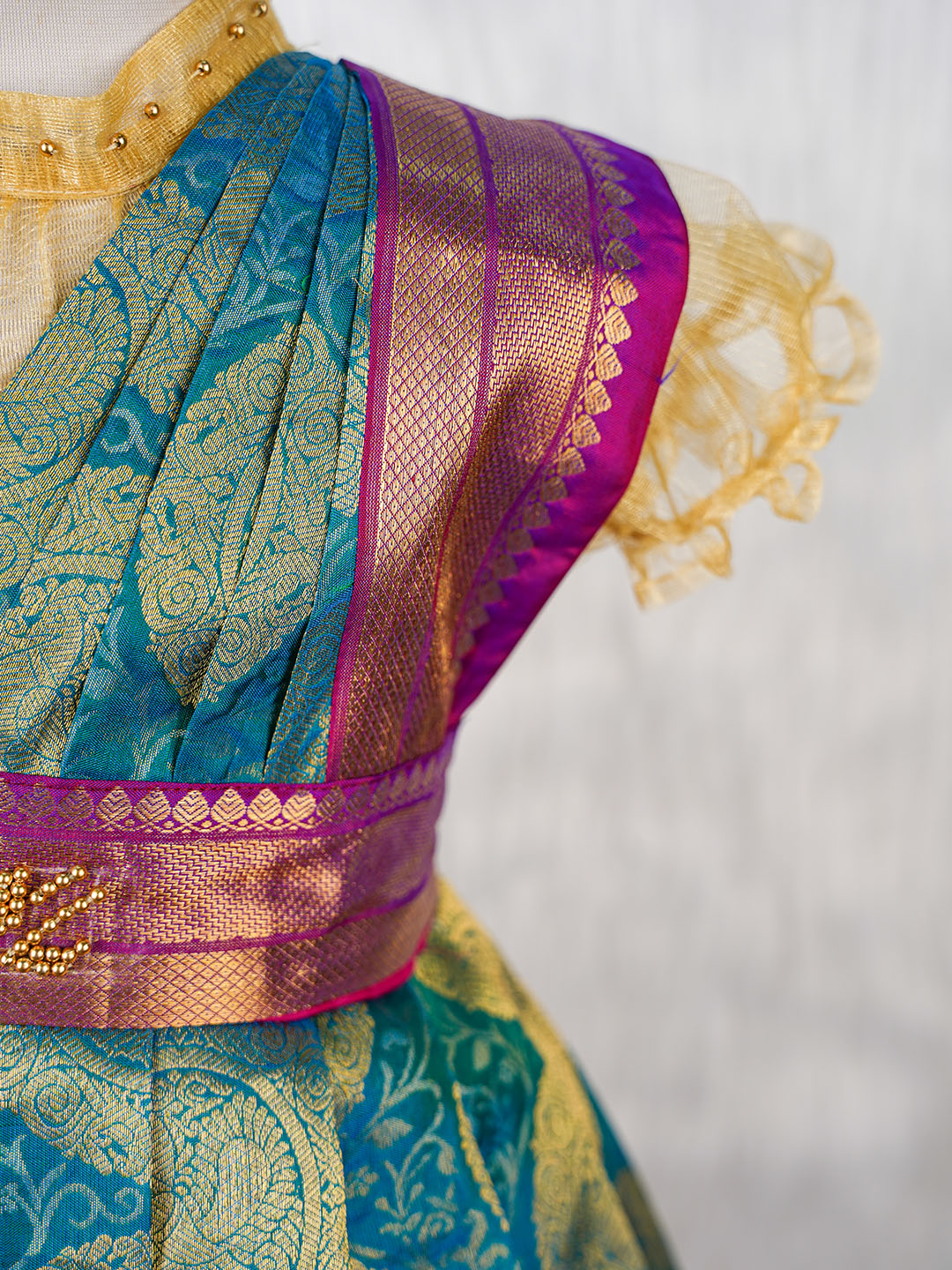 Boysenberry and Peacock Jacquard Kanjivaram Silk Gown