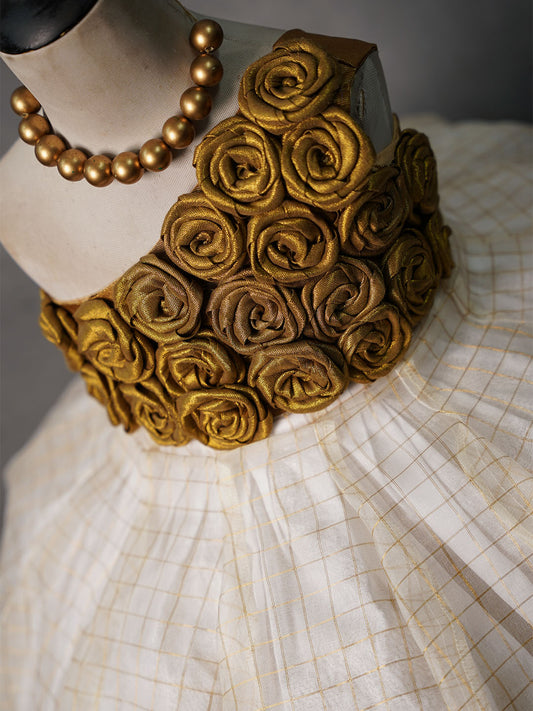 Gold Rosette Kanjivaram Silk Gown