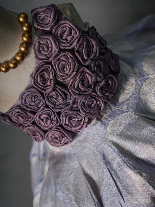Lavender Rosette Kanjivaram Silk Gown