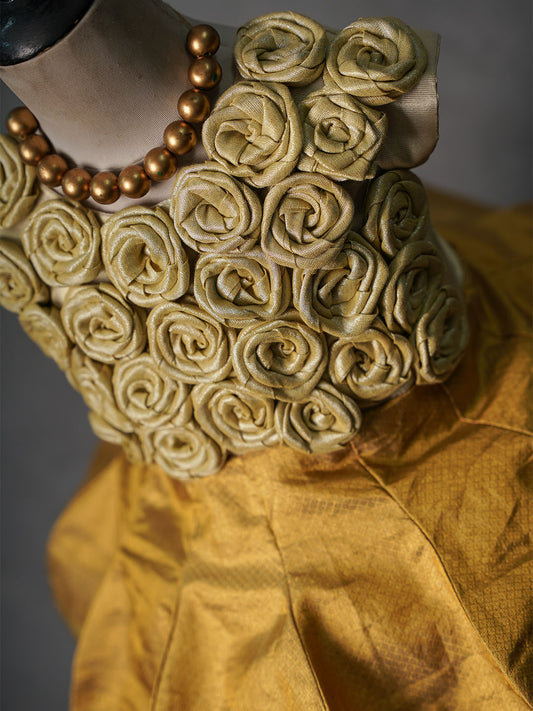 Beige Rosette Kanjivaram Silk Gown
