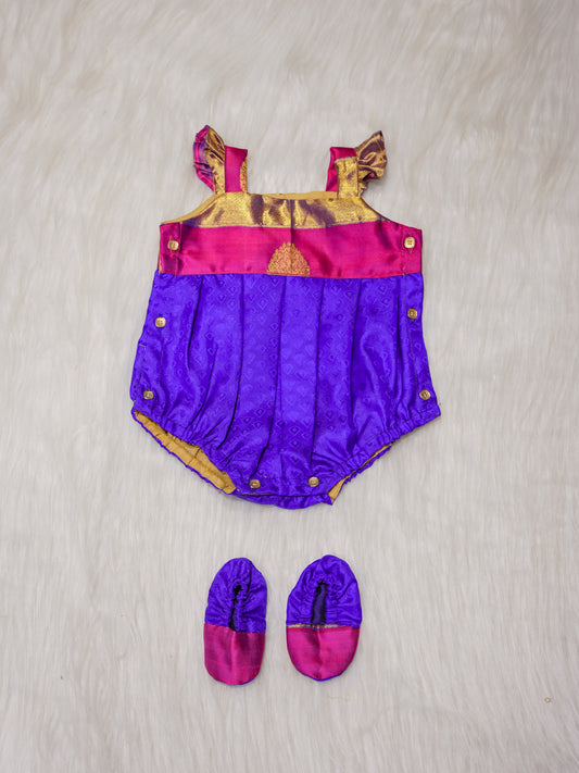 Royal Purple Newborn Silk Romper with Zari Yoke