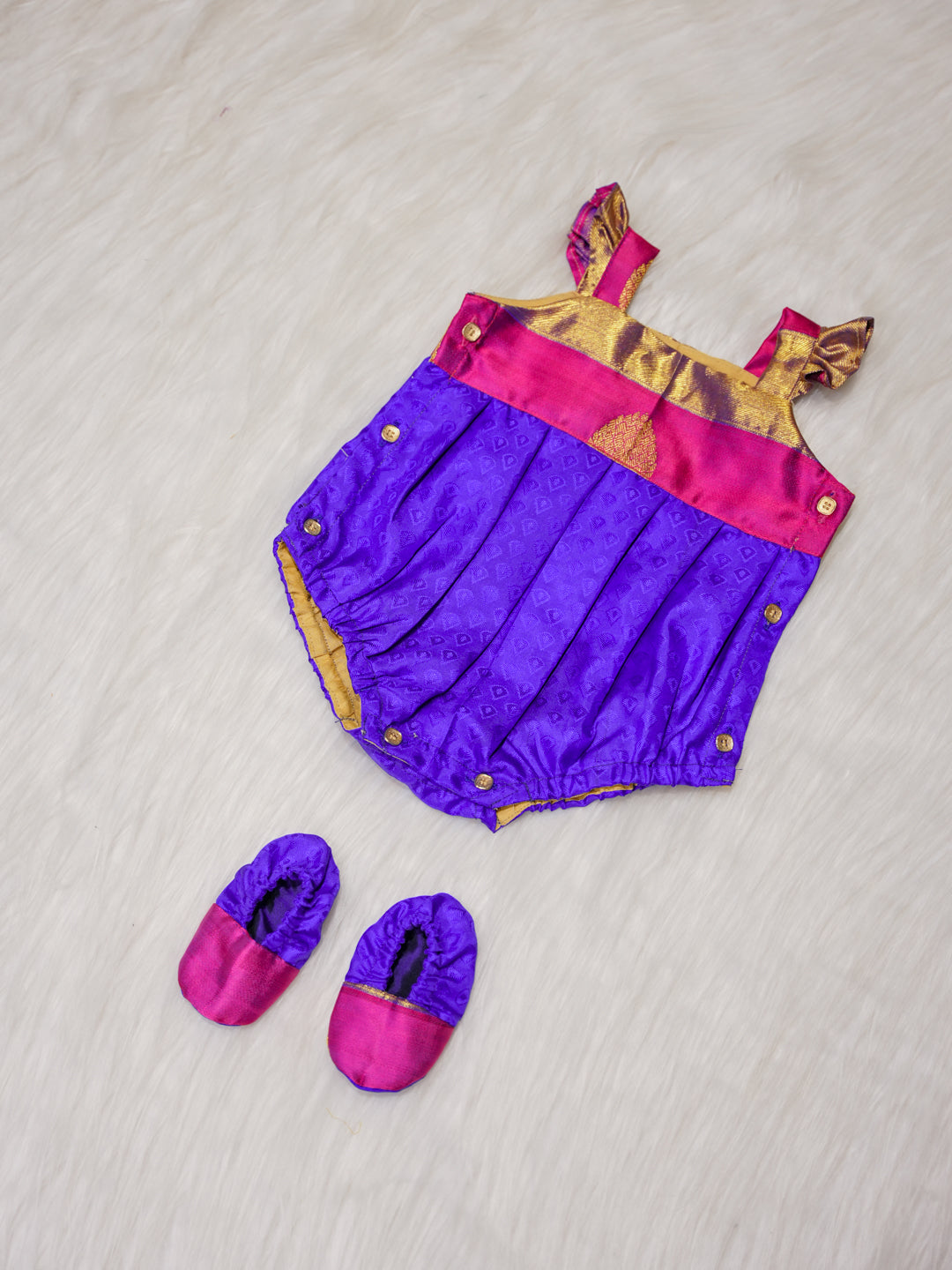 Royal Purple Newborn Silk Romper with Zari Yoke