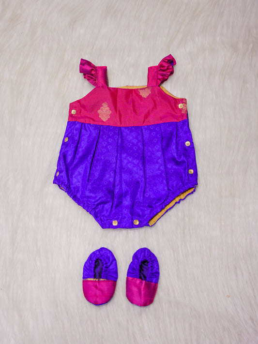 Royal Purple Newborn Silk Romper with Contrast Yoke