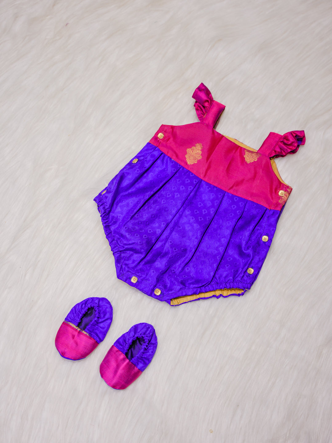 Royal Purple Newborn Silk Romper with Contrast Yoke