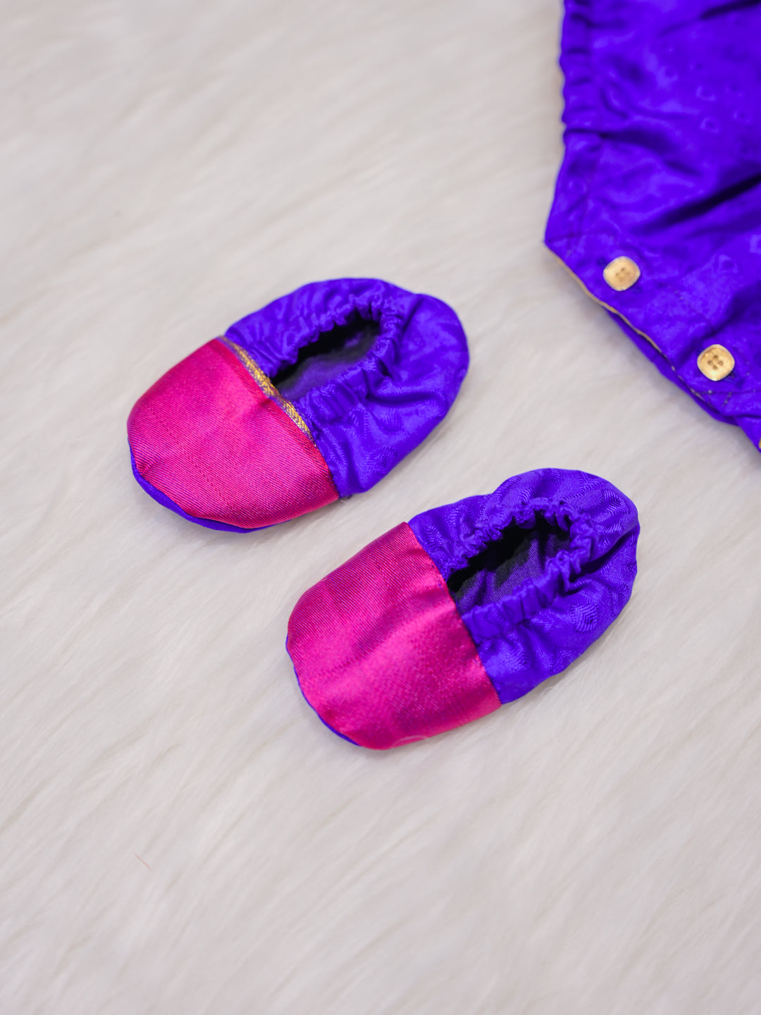 Royal Purple Newborn Silk Romper with Contrast Yoke