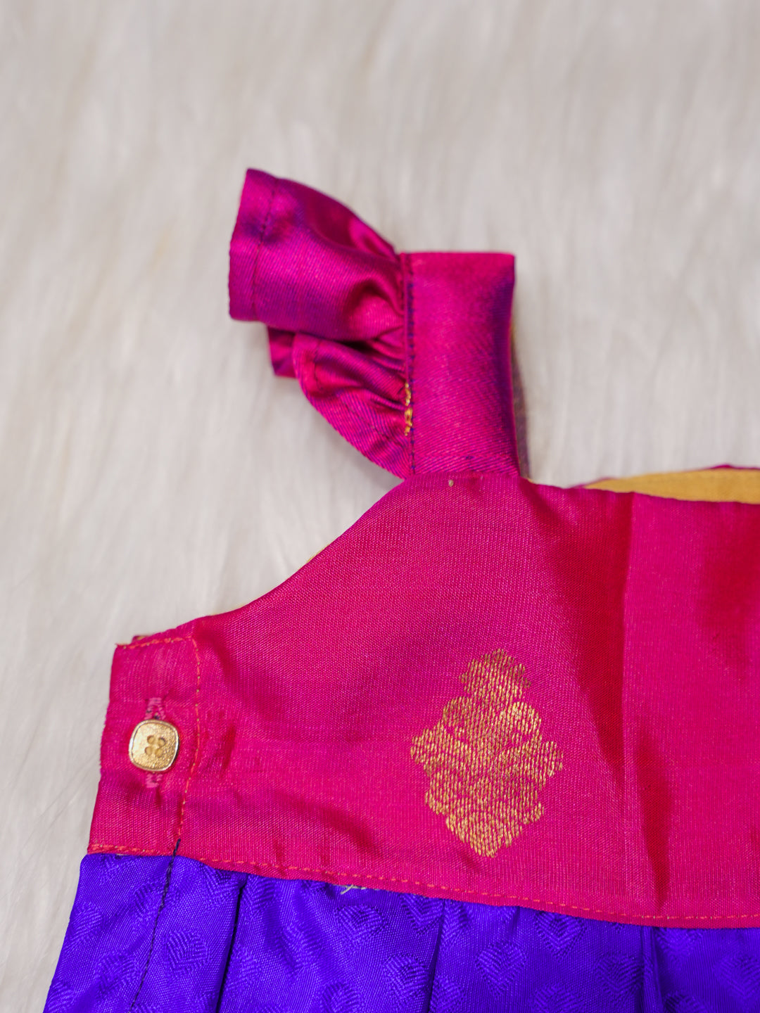 Royal Purple Newborn Silk Romper with Contrast Yoke