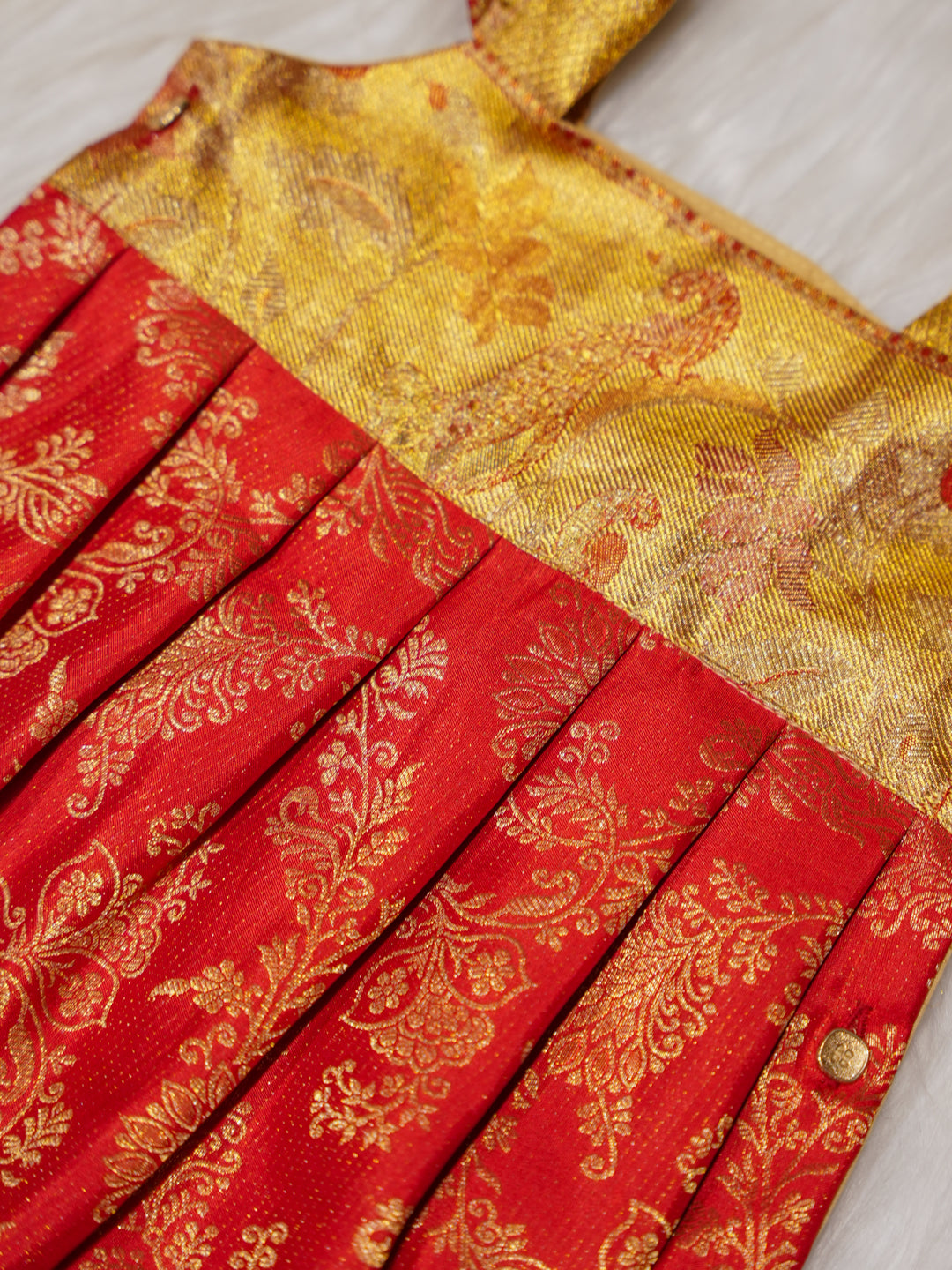 Red Newborn Silk Romper with Contrast Zari Yoke