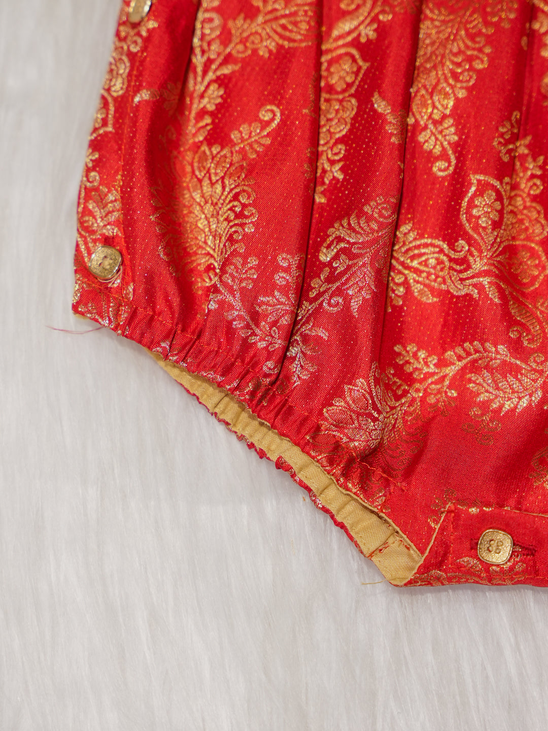 Red Newborn Silk Romper with Contrast Zari Yoke