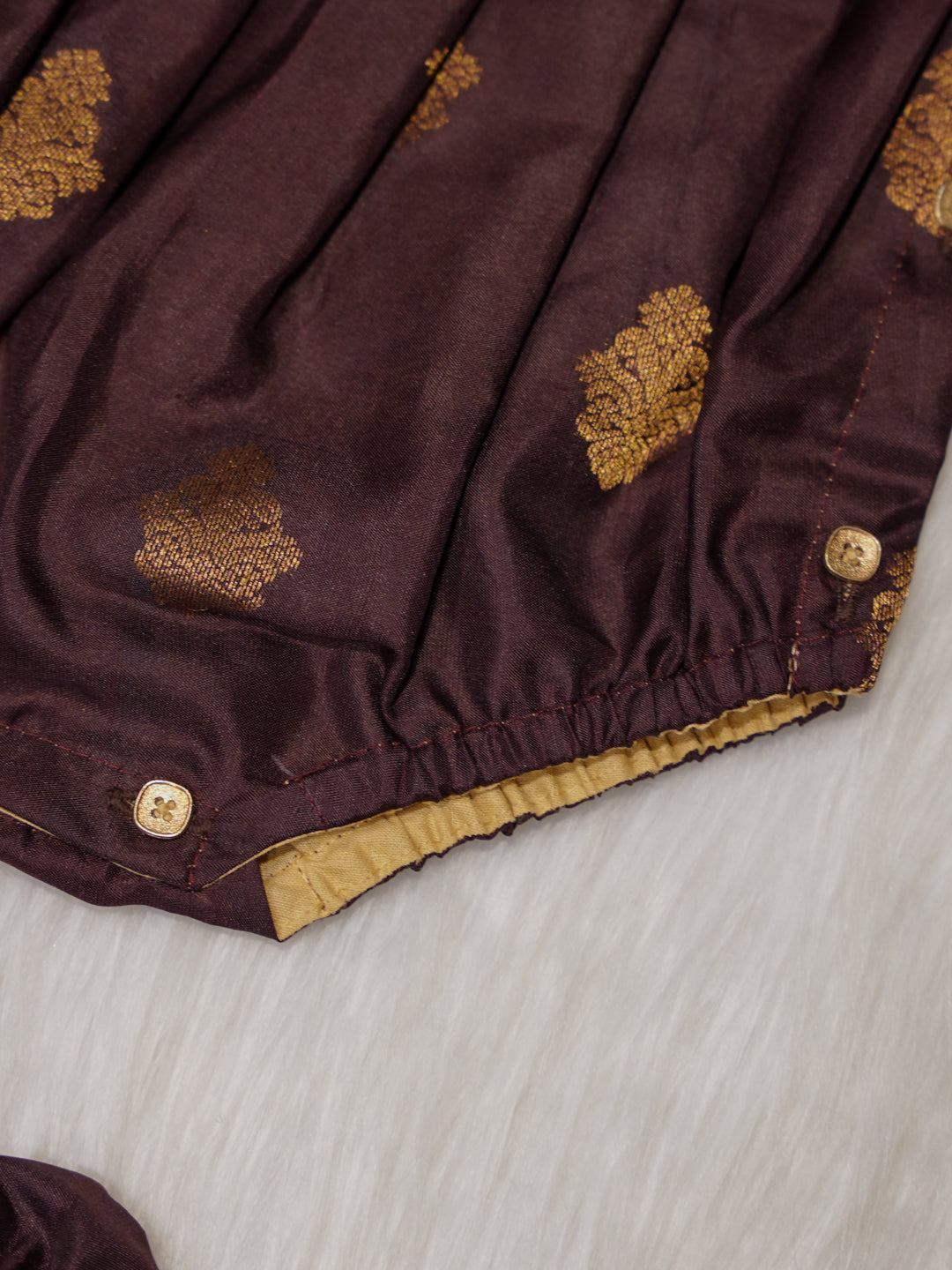 Chocolate Brown Newborn Silk Romper with Contrast Red Yoke