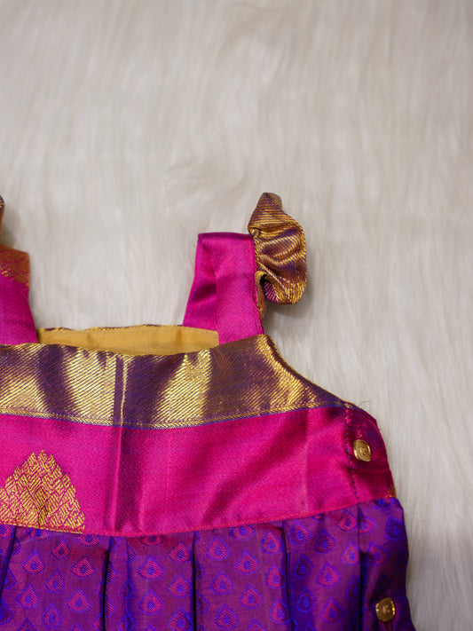 Royal Purple Newborn Silk Romper with Contrast Pink Yoke