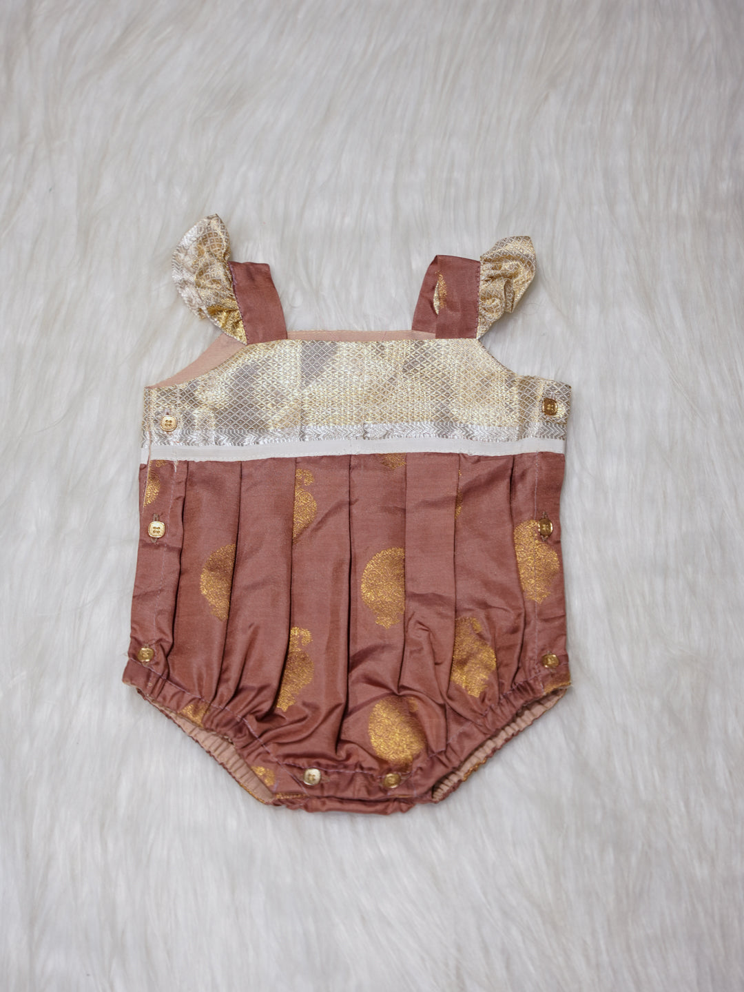 Dusty Rose Newborn Silk Romper with Contrast Gold Yoke