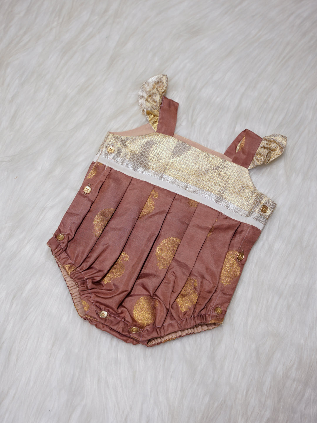 Dusty Rose Newborn Silk Romper with Contrast Gold Yoke