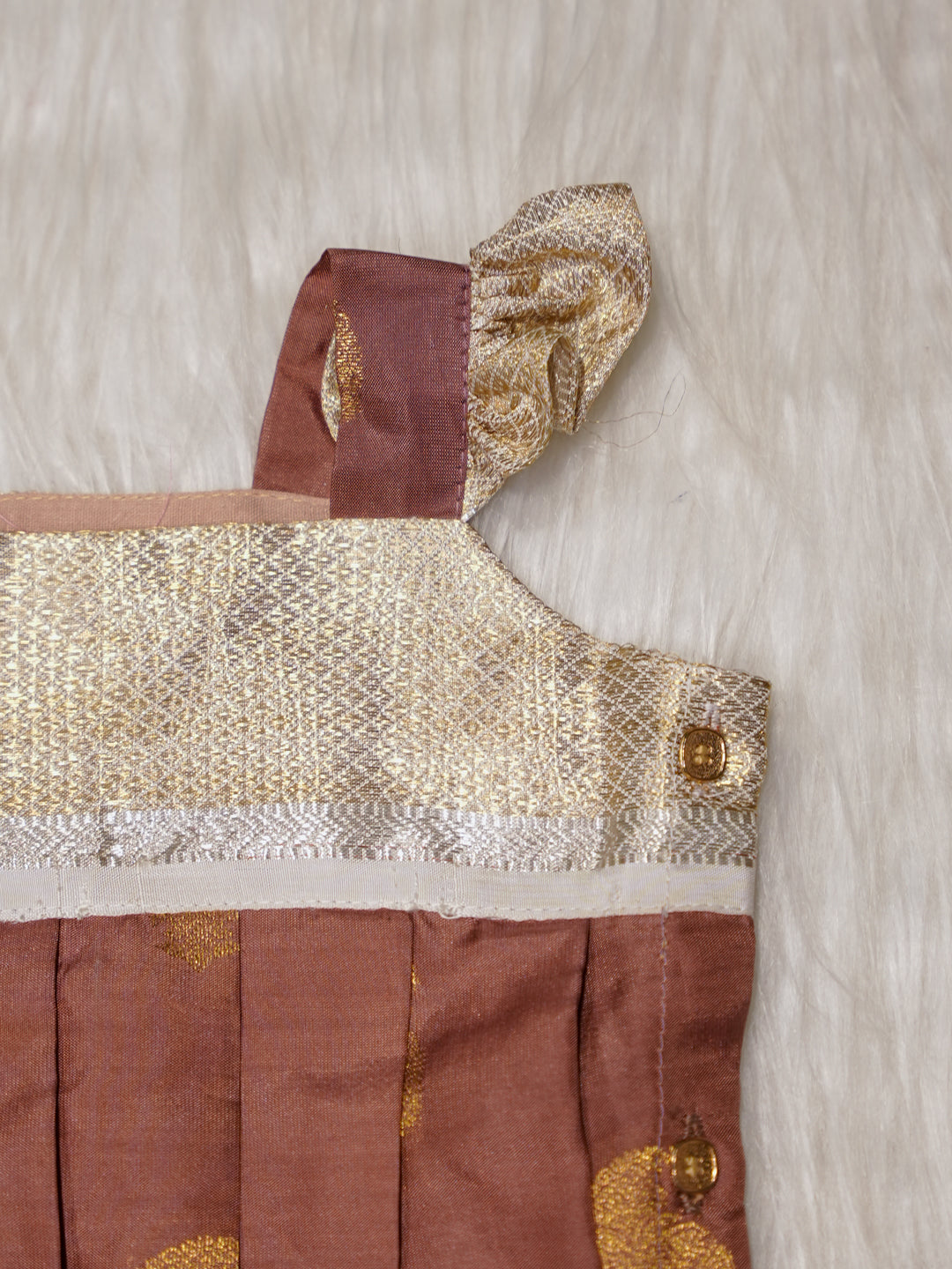 Dusty Rose Newborn Silk Romper with Contrast Gold Yoke