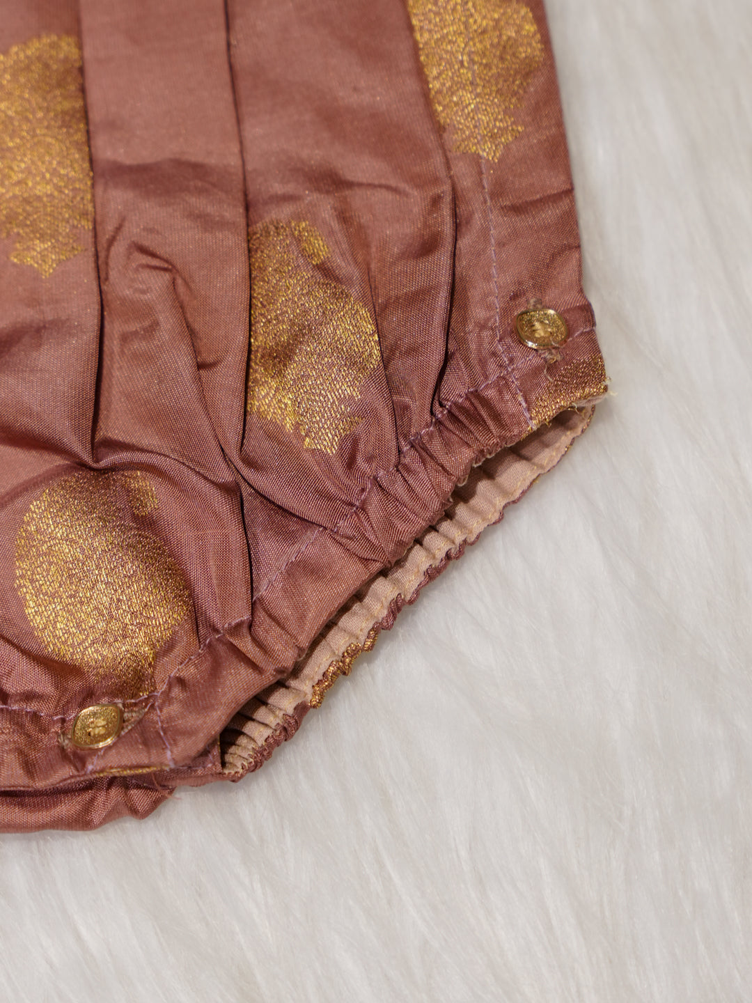 Dusty Rose Newborn Silk Romper with Contrast Gold Yoke