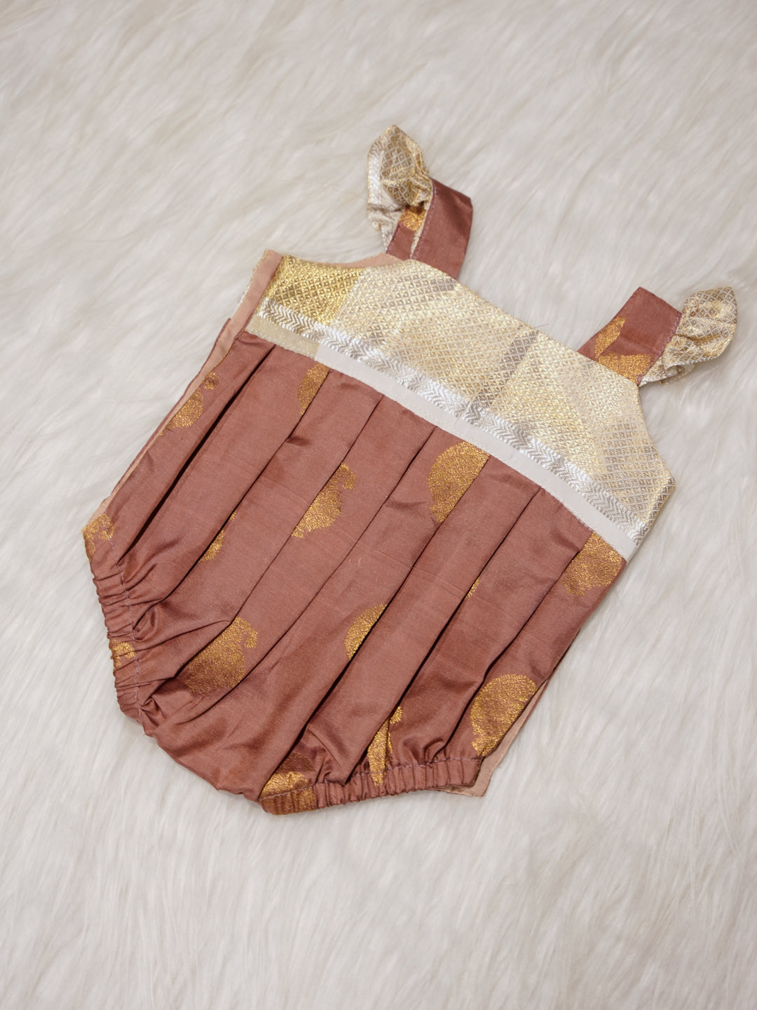 Dusty Rose Newborn Silk Romper with Contrast Gold Yoke