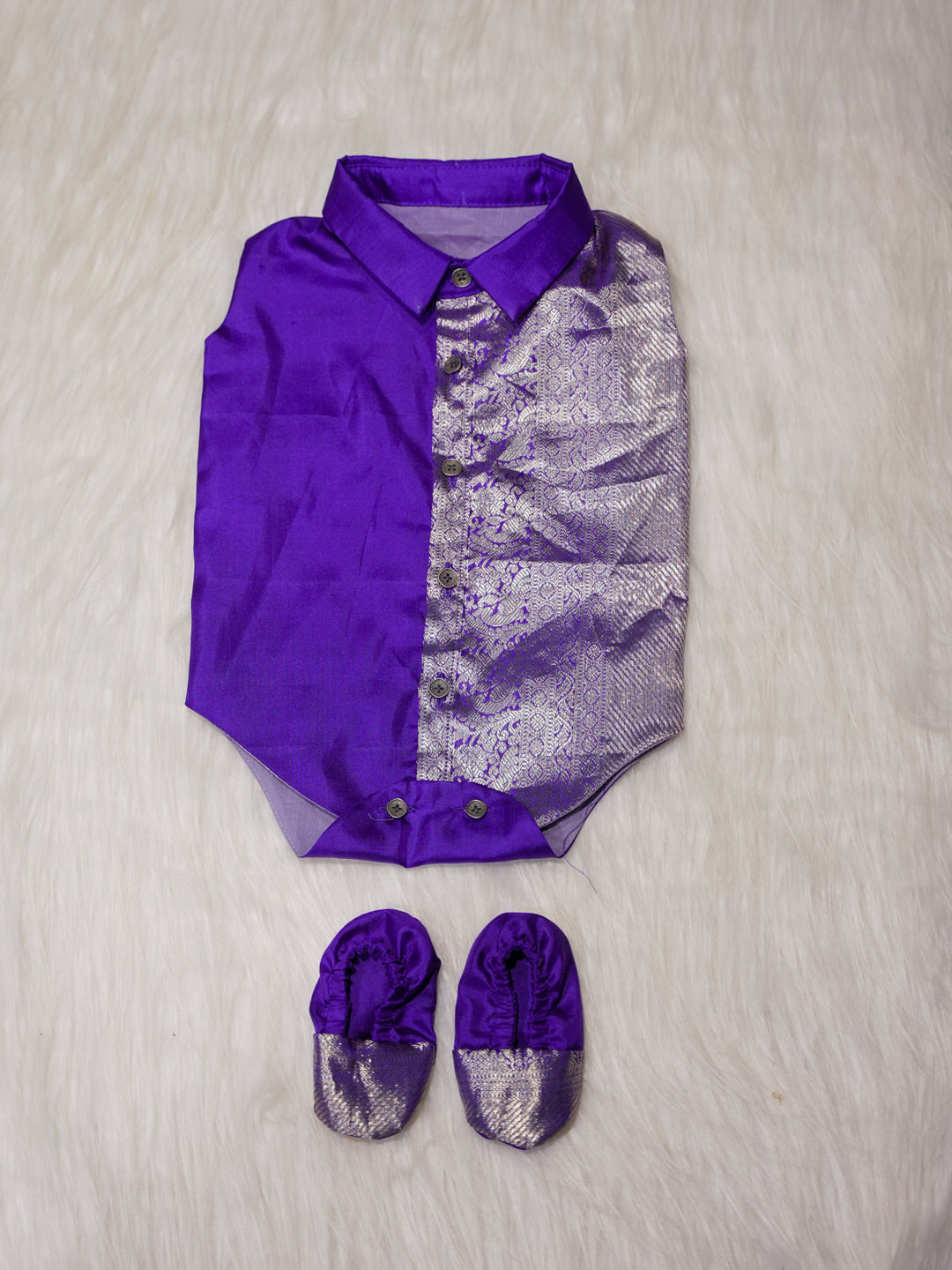 Royal Purple Newborn Silk Romper with Zari Panel