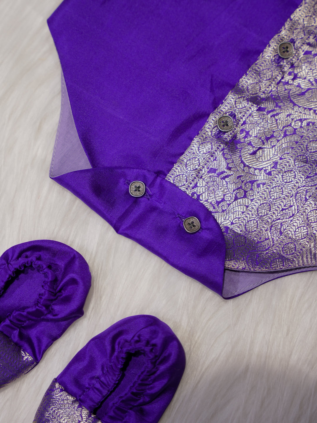 Royal Purple Newborn Silk Romper with Zari Panel