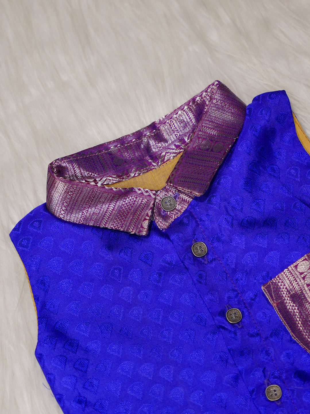 Royal Blue Newborn Silk Romper with Contrast Zari Collar