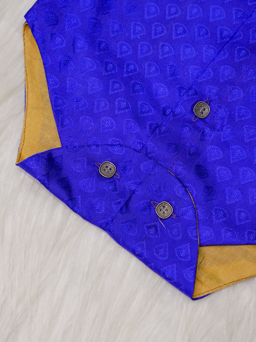 Royal Blue Newborn Silk Romper with Contrast Zari Collar