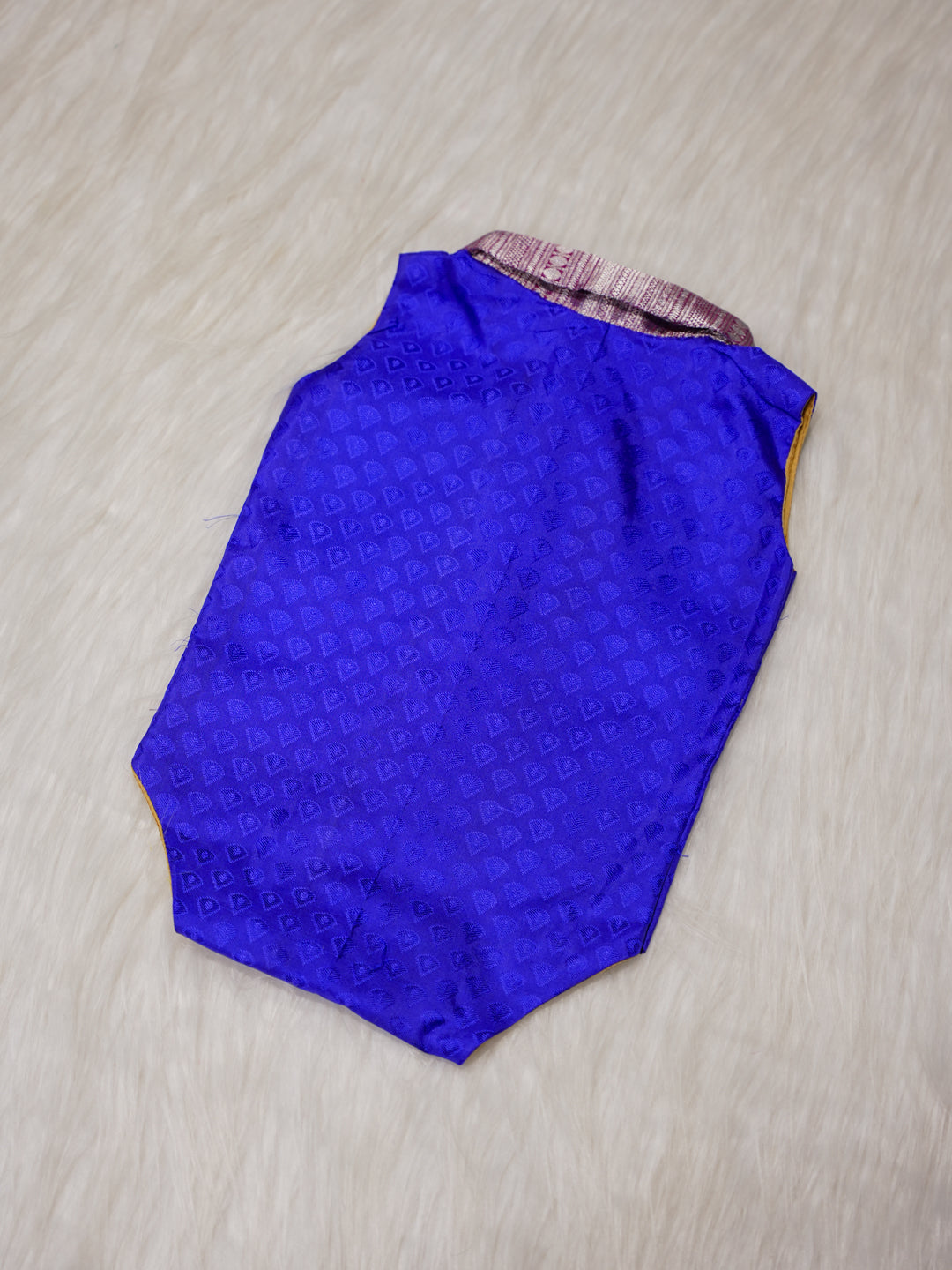 Royal Blue Newborn Silk Romper with Contrast Zari Collar