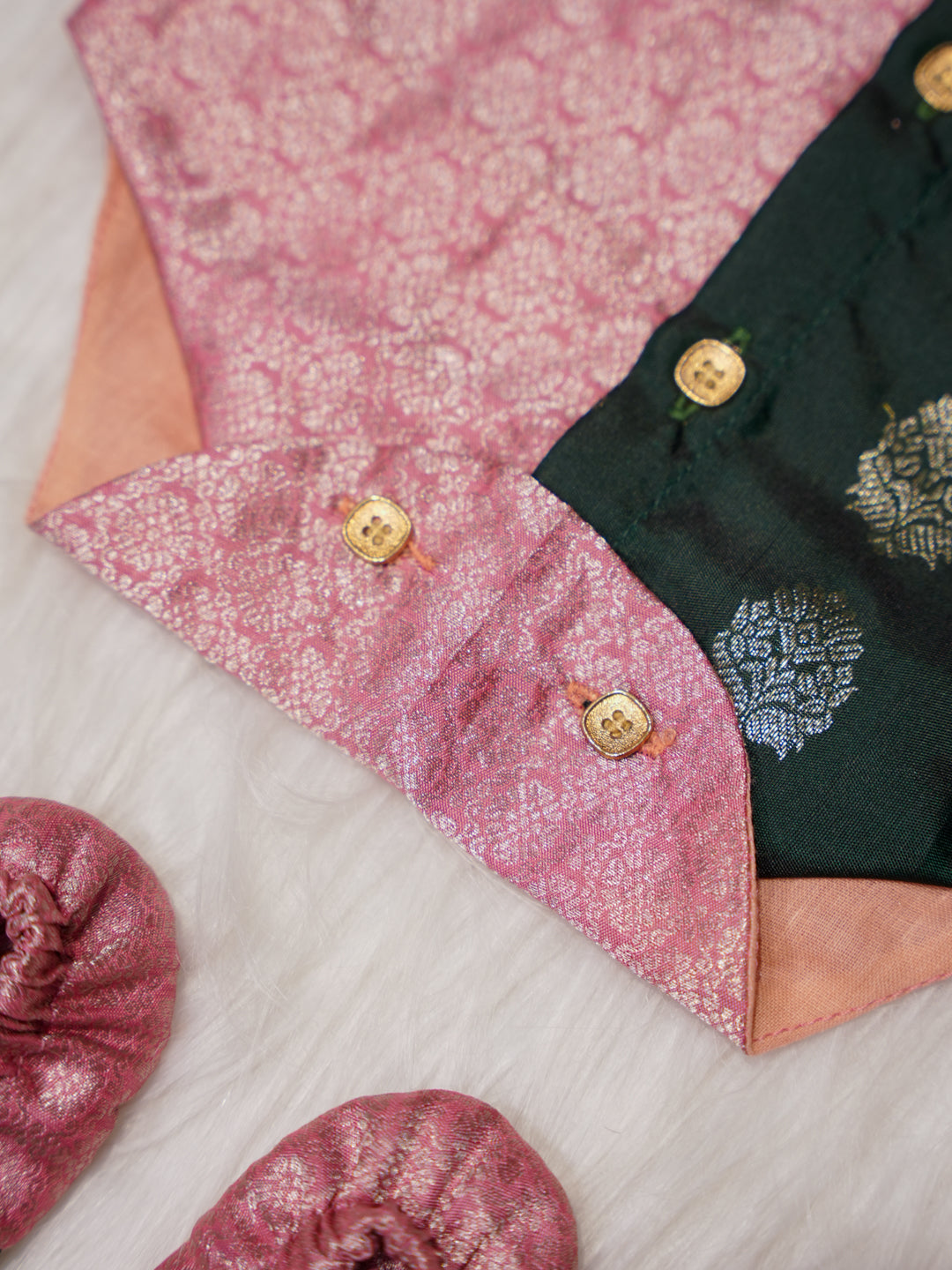 Dusty Pink Newborn Silk Romper with Contrast Green Panel