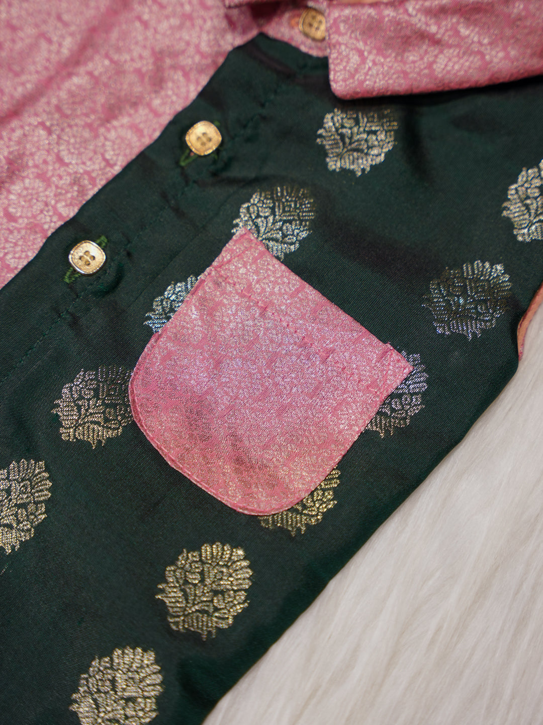 Dusty Pink Newborn Silk Romper with Contrast Green Panel