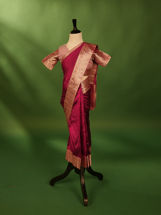 Baby Pink and Magenta Nauvari Saree for Kids – Traditional Maharashtrian Saree for Girls