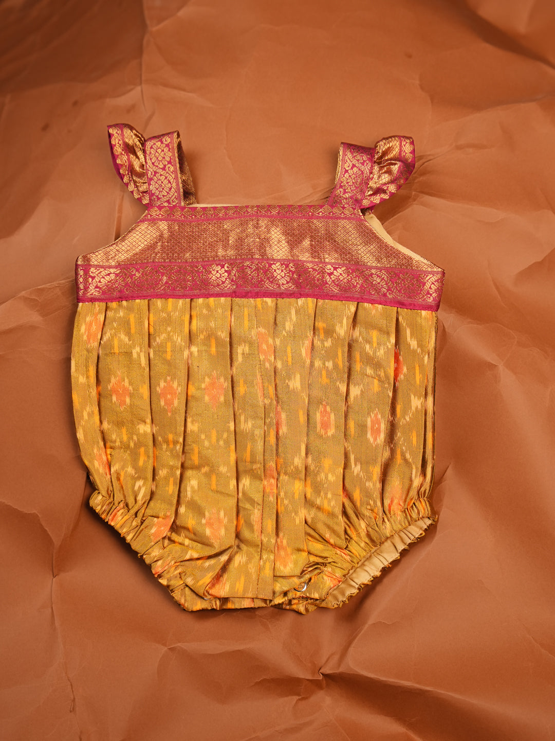 Ikat Princess – Mustard & Magenta Silk Romper