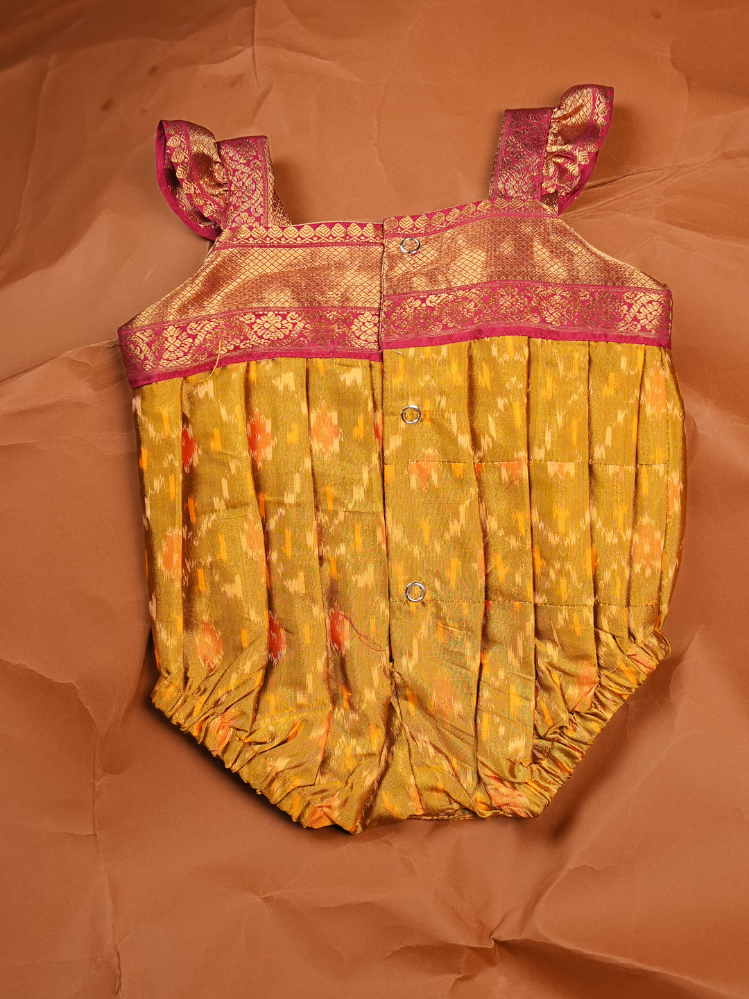 Ikat Princess – Mustard & Magenta Silk Romper