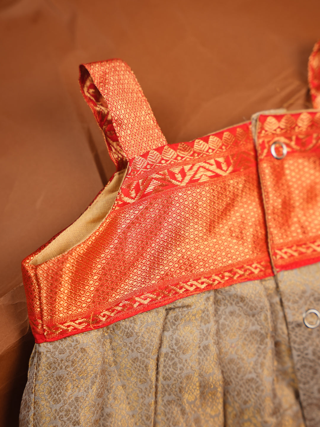 Sunset Bloom – Beige & Red Zari Silk Romper