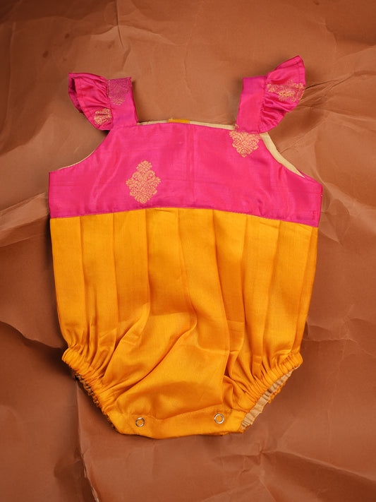 Gulabo Sunshine – Pink & Orange Silk Baby Romper