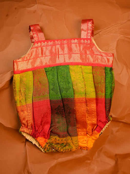Kanchipuram Bloom – Multicolor Silk Baby Romper