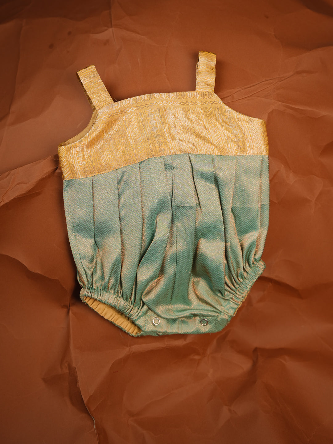 Golden Mist – Mint Green Silk Baby Romper