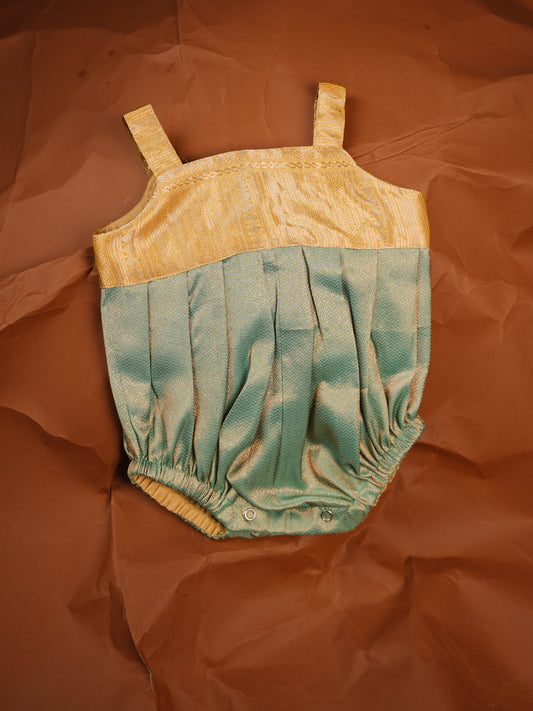Golden Mist – Mint Green Silk Baby Romper