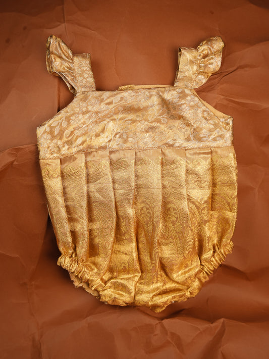 Golden Aura – Ruffled Banarasi Silk Romper