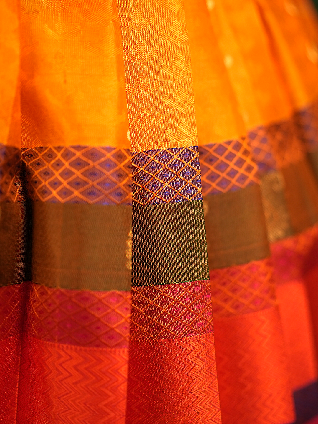 Mango Yellow Pattu Pavadai for Girls | Traditional Silk Skirt Set