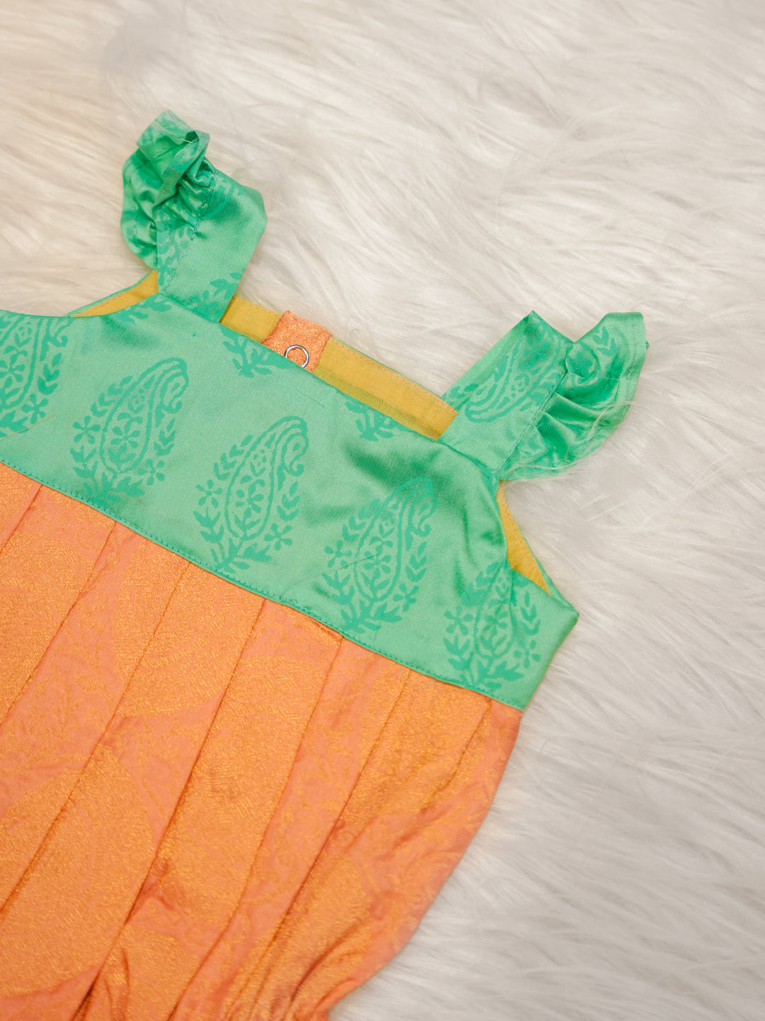 Kanchipuram Silk Peach and Mint Romper Set