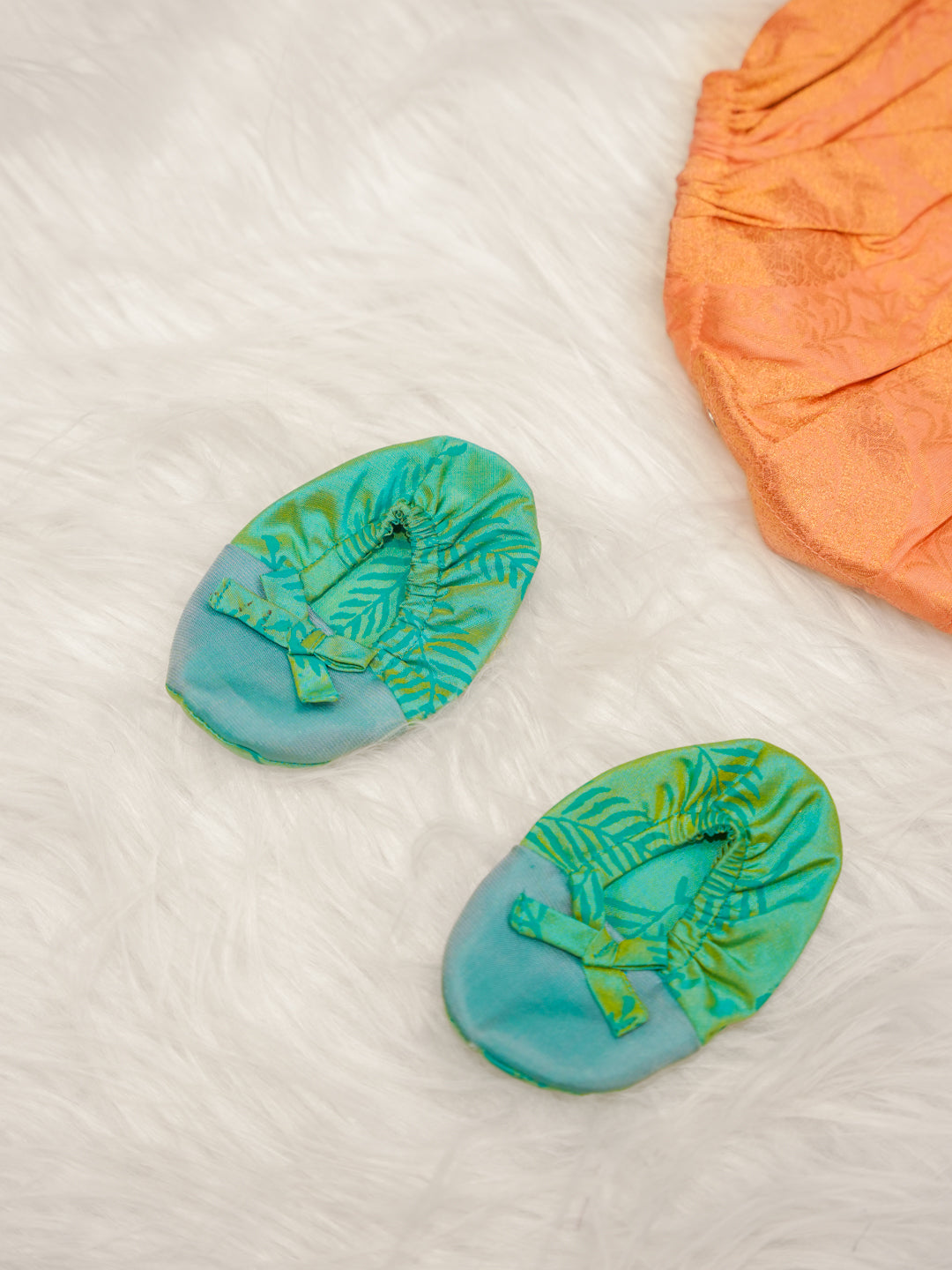 Kanchipuram Silk Peach and Mint Romper Set