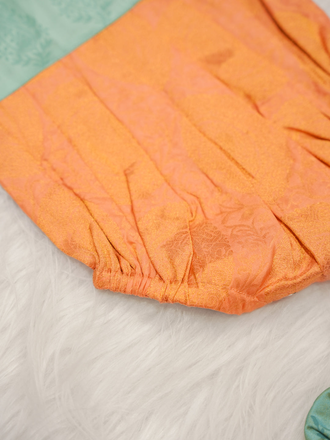 Kanchipuram Silk Peach and Mint Romper Set