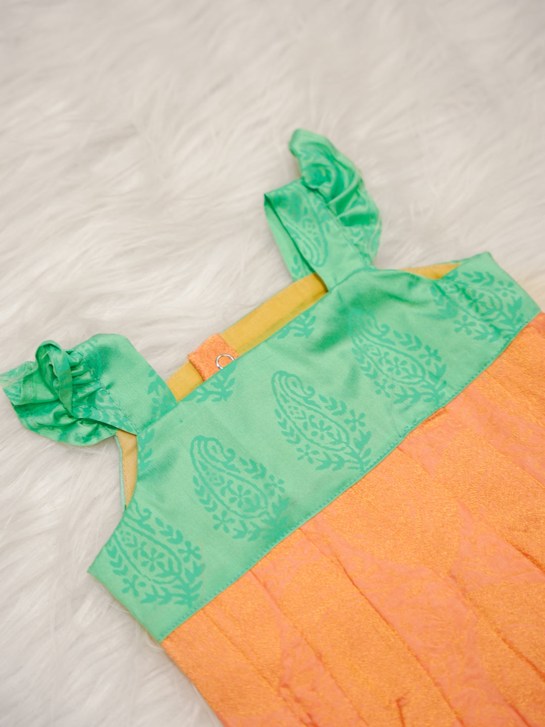 Kanchipuram Silk Peach and Mint Romper Set
