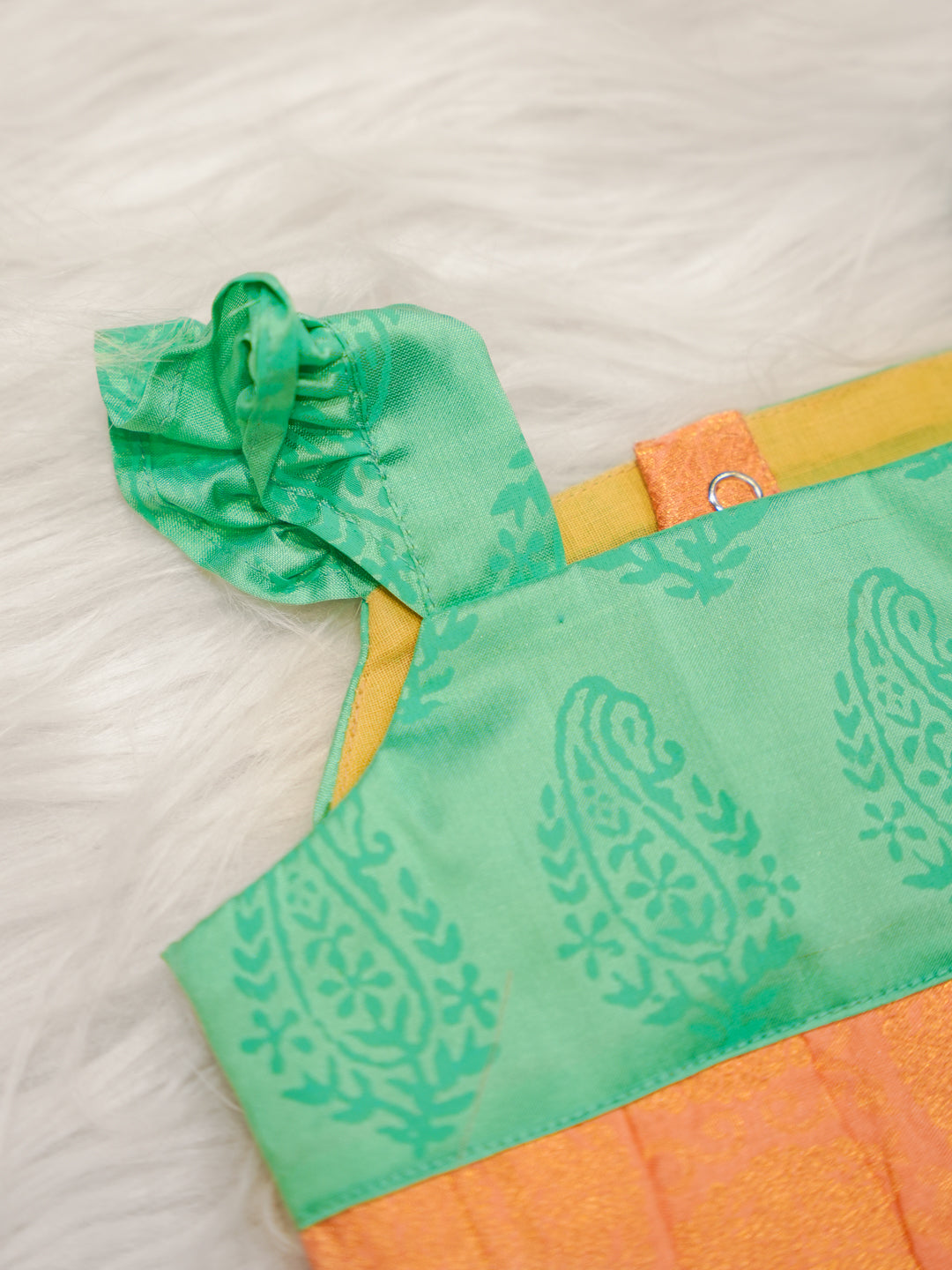 Kanchipuram Silk Peach and Mint Romper Set